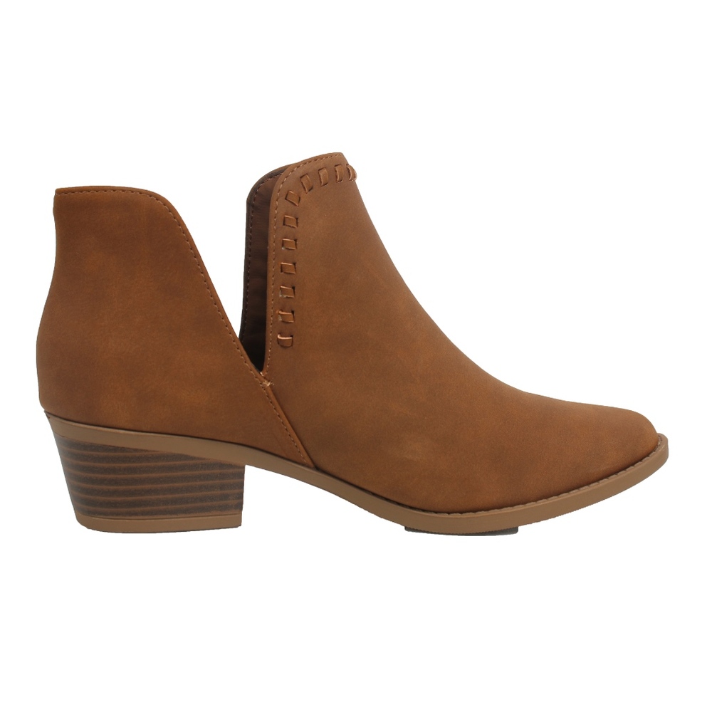 Size 6 Cognac Braided Side V Cut Low Stacked Heel - Picture 4 of 6